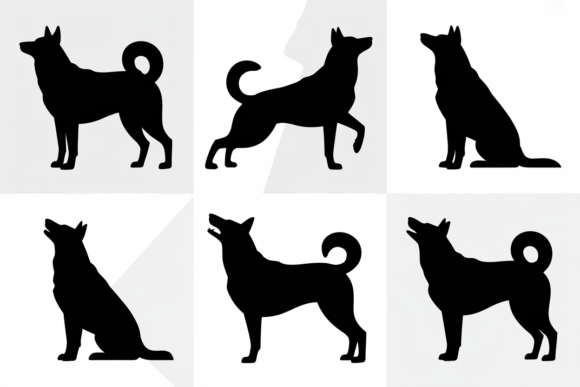 Black Dog Silhouette Poses Set