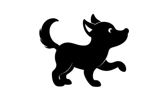 Black Silhouette Dog on White Background