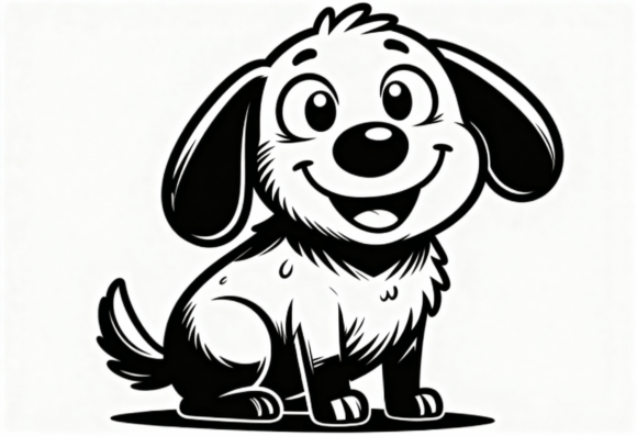 Cute Cartoon Dog Black and White Vector Review