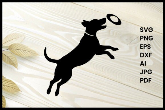 Dog Catching Frisbee Silhouette Vector