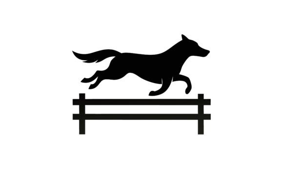 Dog Jumping Fence Silhouette Black