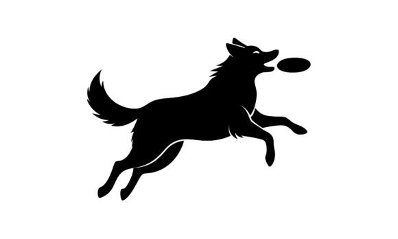 Dog Silhouette Catching Frisbee in Jump