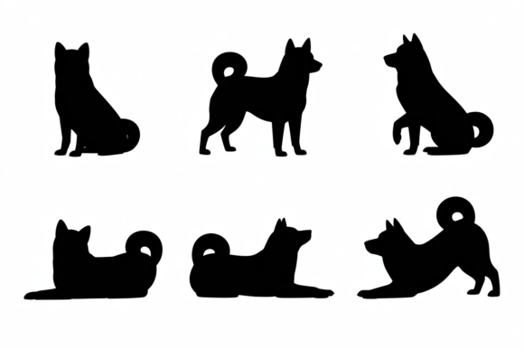 Shiba Inu Dog Poses Silhouettes Black Review