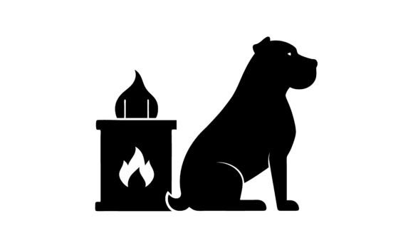 Silhouette Dog Next to Burning Fireplace
