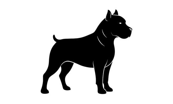 Silhouette of a Pitbull Dog on White